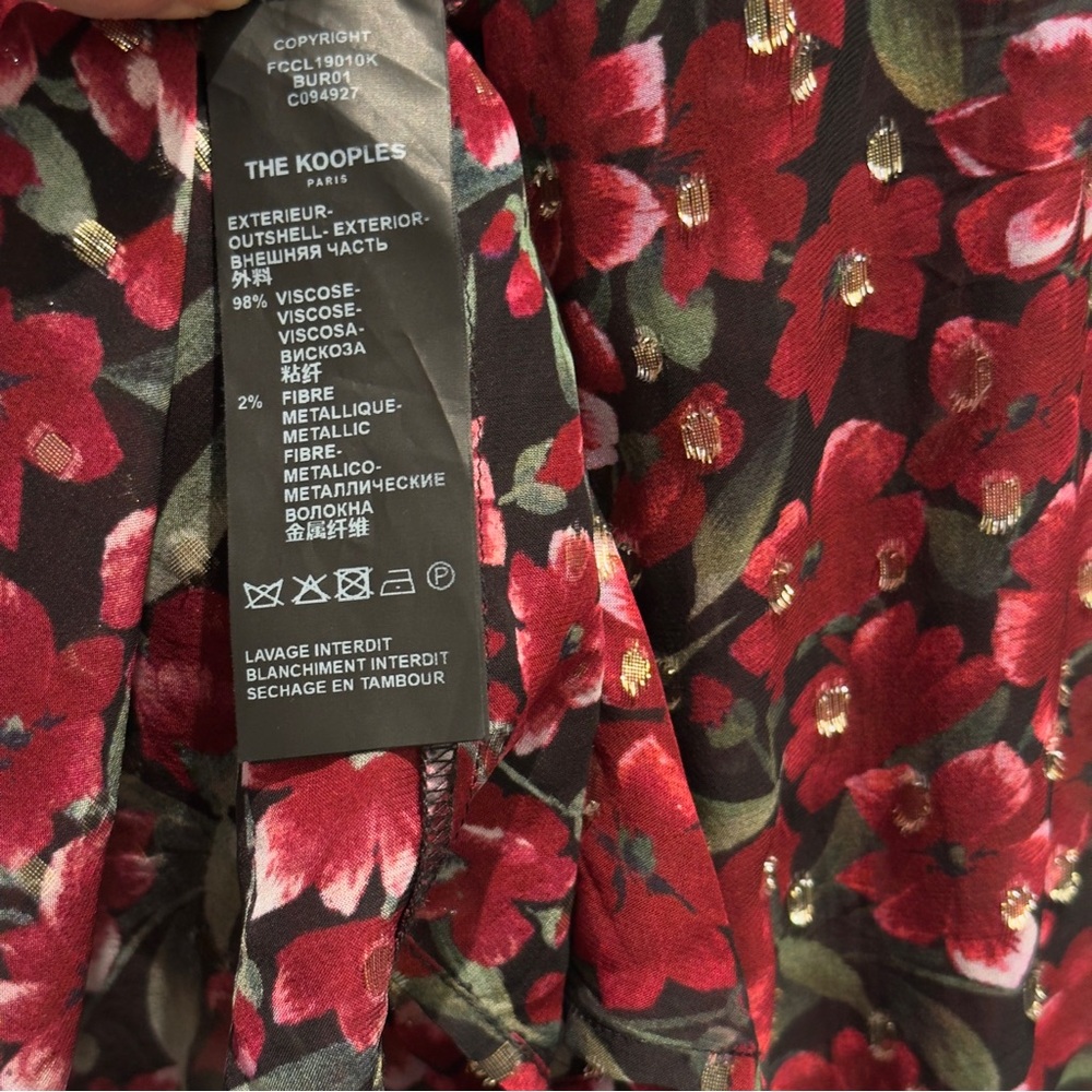 The Kooples Paris Raspberry Love Blouse Burgundy Red Floral Metallic Size 1 - Picture 9 of 14